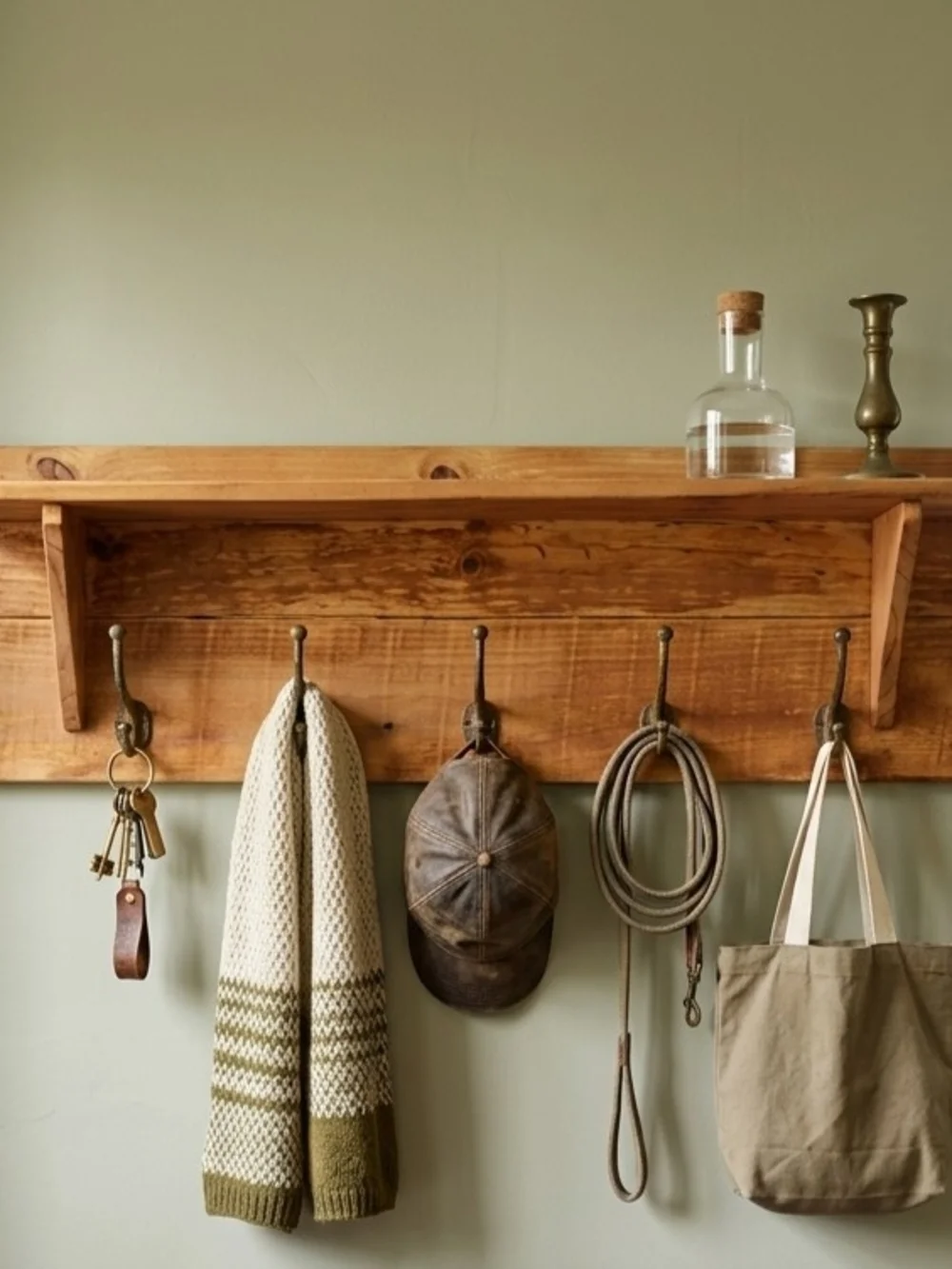 Handcrafted Rustic Farmhouse Wall-Mounted Coat Rack with Integrated Shelf